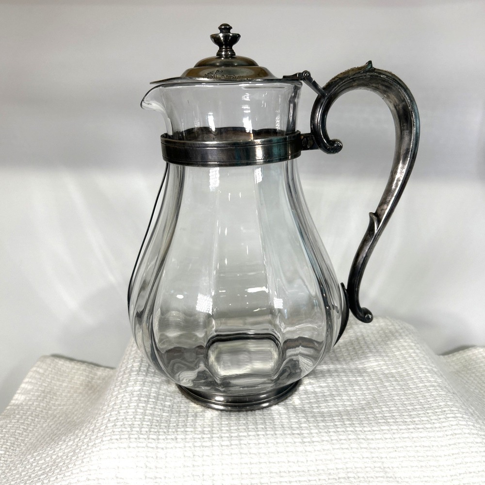 Vtg Restaurant Ware Glass Pitcher R Wallace Silver Soldered 0377 The Alps